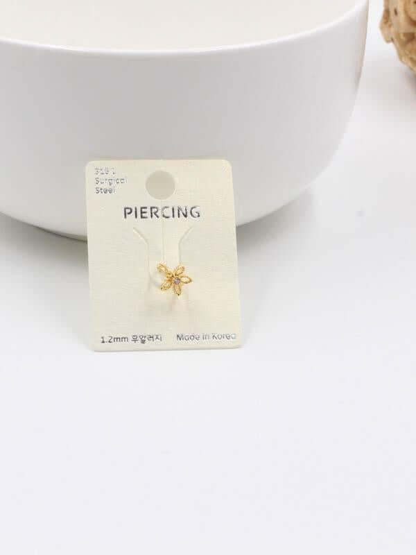 بيرسنق حلق فرده واحده فلاور بيرسنق متوفر 2 لون ذهبي