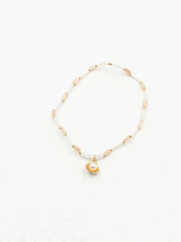 خلخال احجار ملونة بصدف ذهبي بلولو خلاخل متوفر 5 لون ابيض