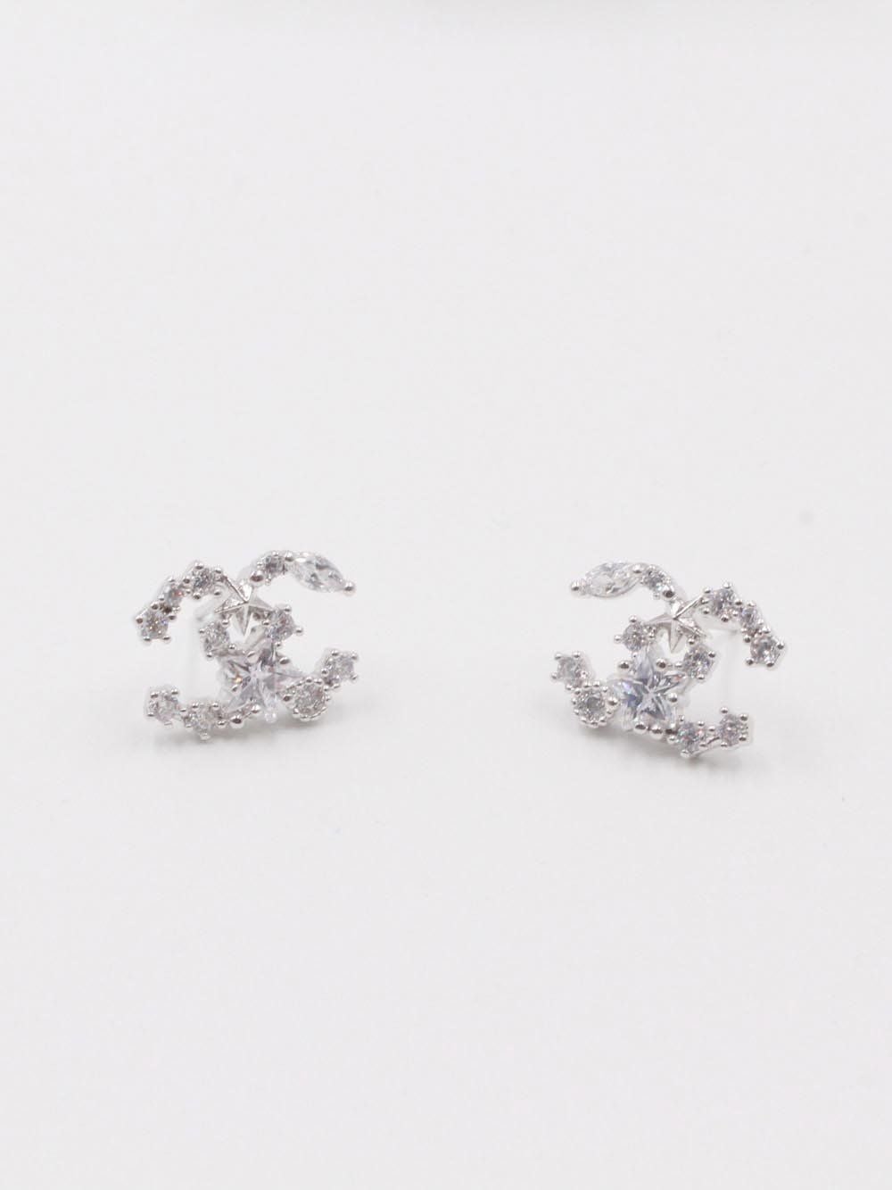 حلق شانيل ستار زركون حلق chanel فضي