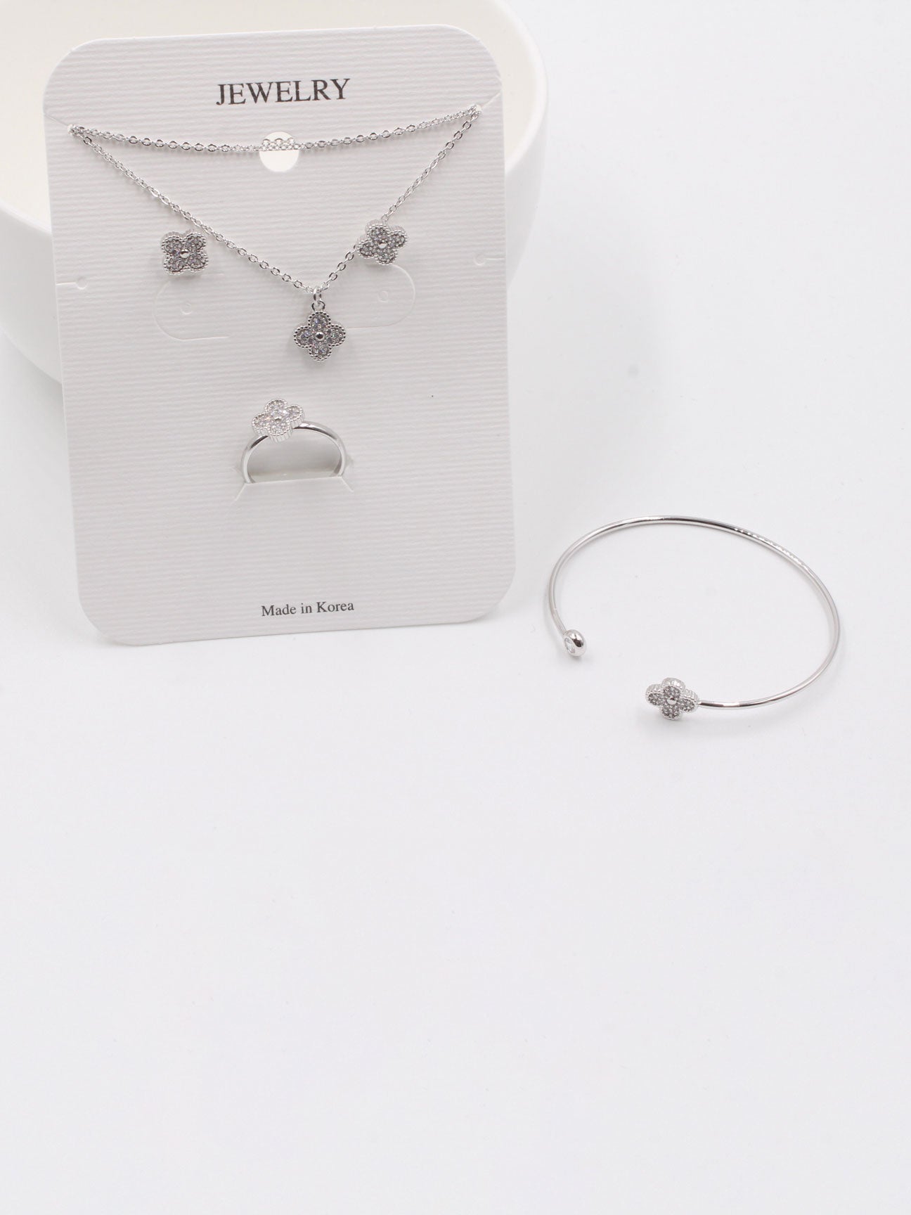 طقم فان كليف بناتي 4 قطع زركون اطقم van cleef فضي