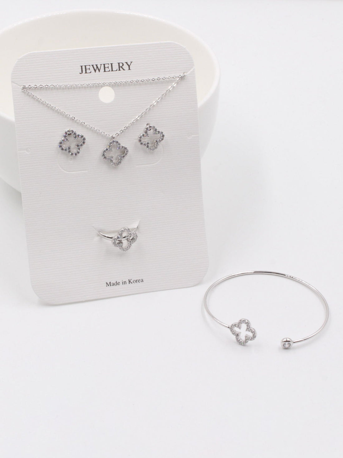 طقم بناتي فان كليف 4 قطع زركون اطقم van cleef فضي