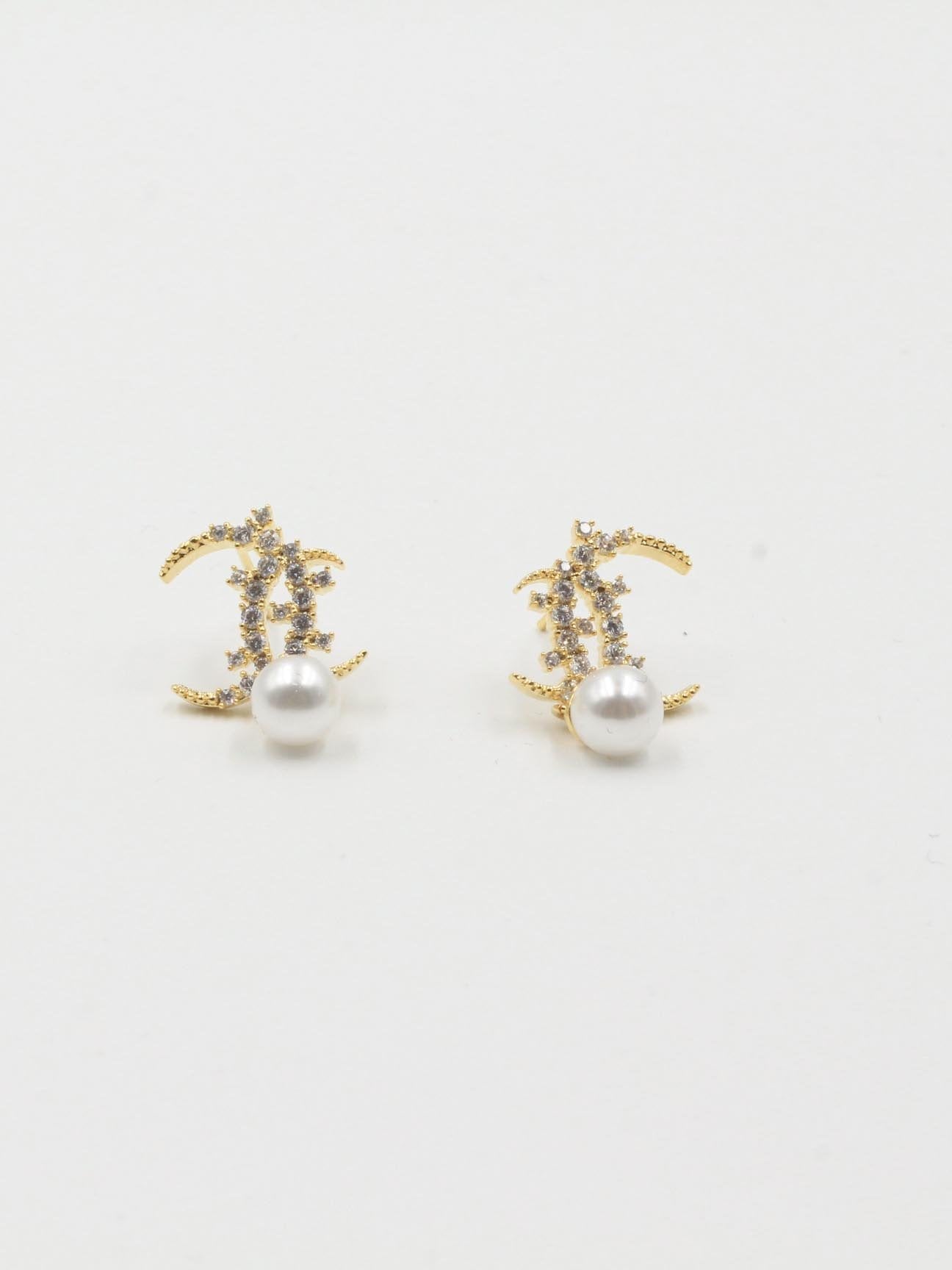 حلق شانيل زركون وذ بيرل حلق chanel ذهبي