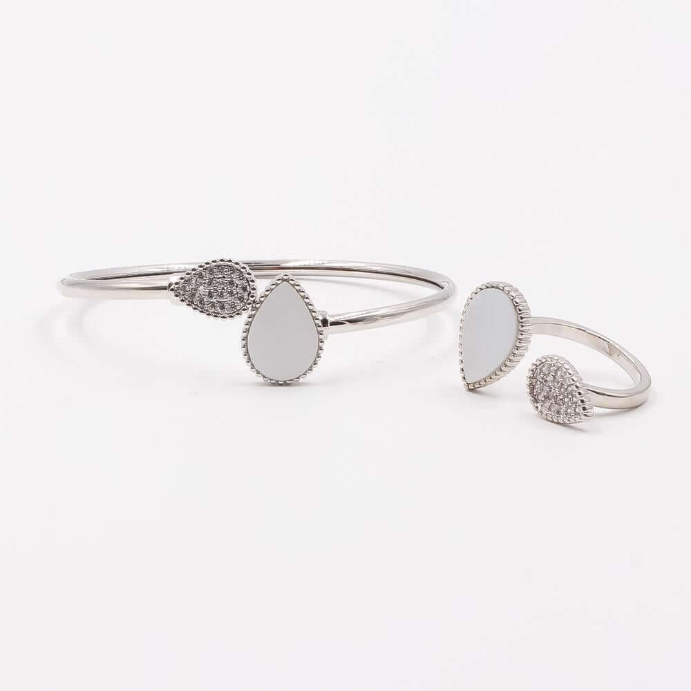 اسواره وخاتم حجر طبيعي بشكل دمعه اسواره متوفر 7 لون ابيض فضي