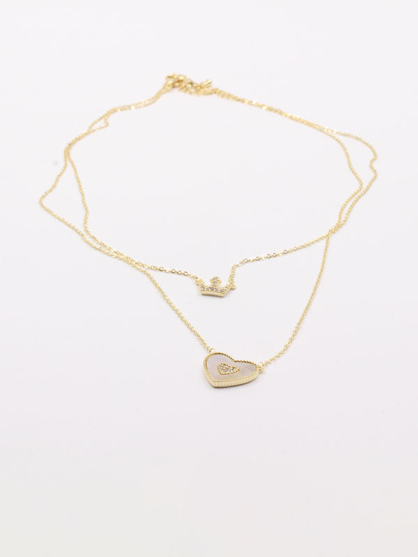 سلسال قلب وتاج طبقتين زركون وصدف سلسال Jewel ذهبي