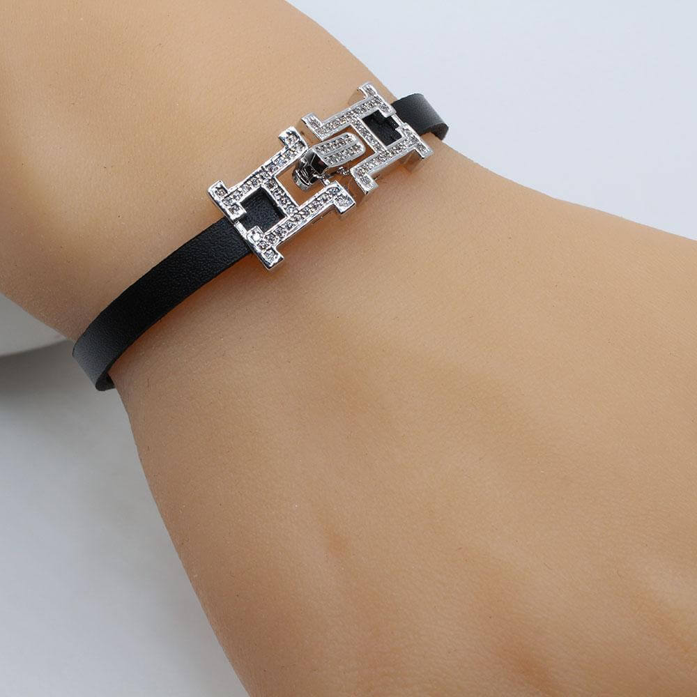 اسواره هيرمز جلديه زركون اسواره HERMES اسود فضي