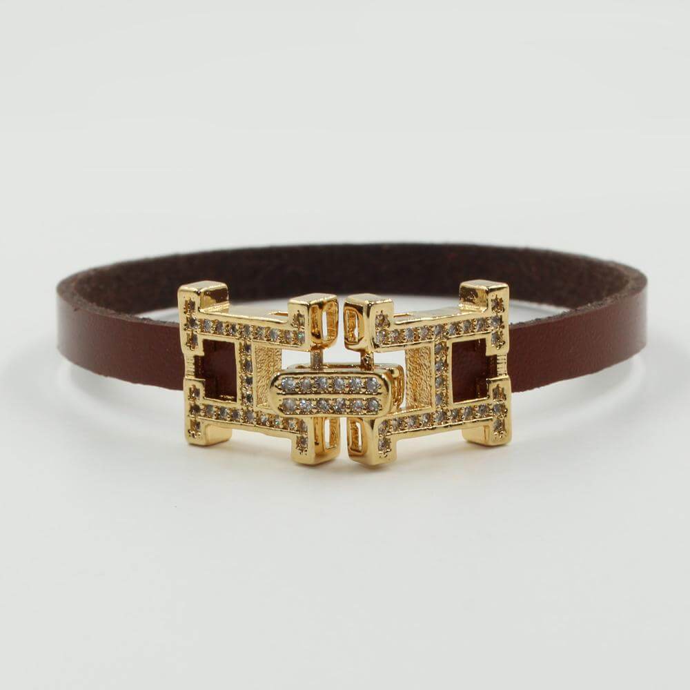اسواره هيرمز جلديه زركون اسواره HERMES بني ذهبي