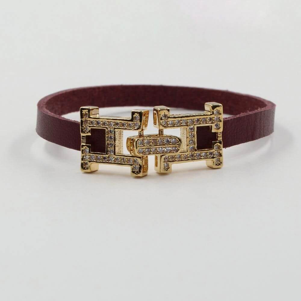 اسواره هيرمز جلديه زركون اسواره HERMES عنابي ذهبي