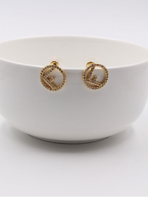 حلق فندي مدور زركون حلق fendi ذهبي