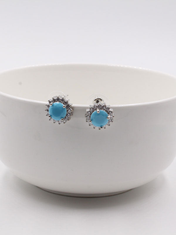 حلق تركواز زركون مدور حلق متوفر 1 لون فضي