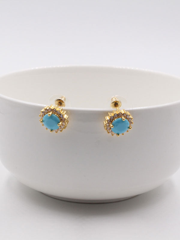 حلق تركواز زركون مدور حلق متوفر 1 لون ذهبي