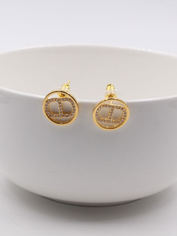 حلق ديور مدور زركون حلق dior ذهبي