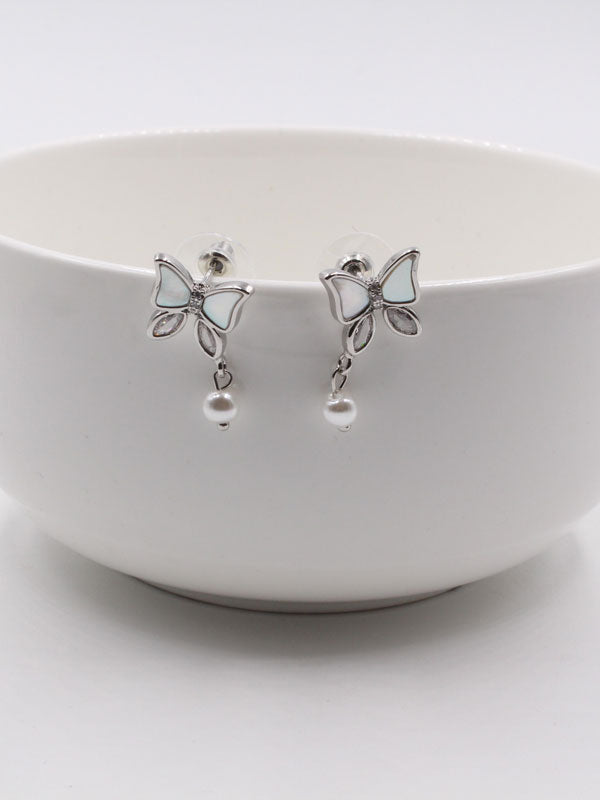 حلق فراشة مع لولو زركون حلق متوفر 1 لون فضي