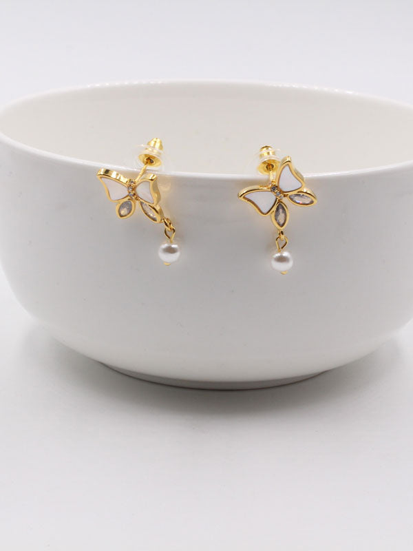 حلق فراشة مع لولو زركون حلق متوفر 1 لون ذهبي