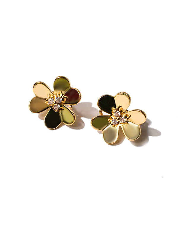 حلق فان كليف وردة كبير ميتال حلق van cleef ذهبي