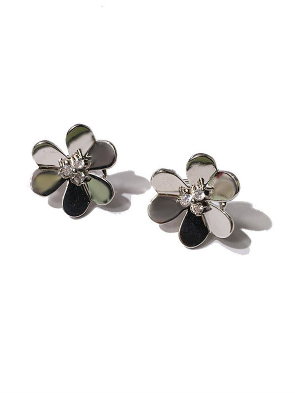 حلق فان كليف وردة كبير ميتال حلق van cleef فضي