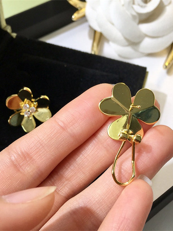 حلق فان كليف وردة كبير ميتال حلق van cleef
