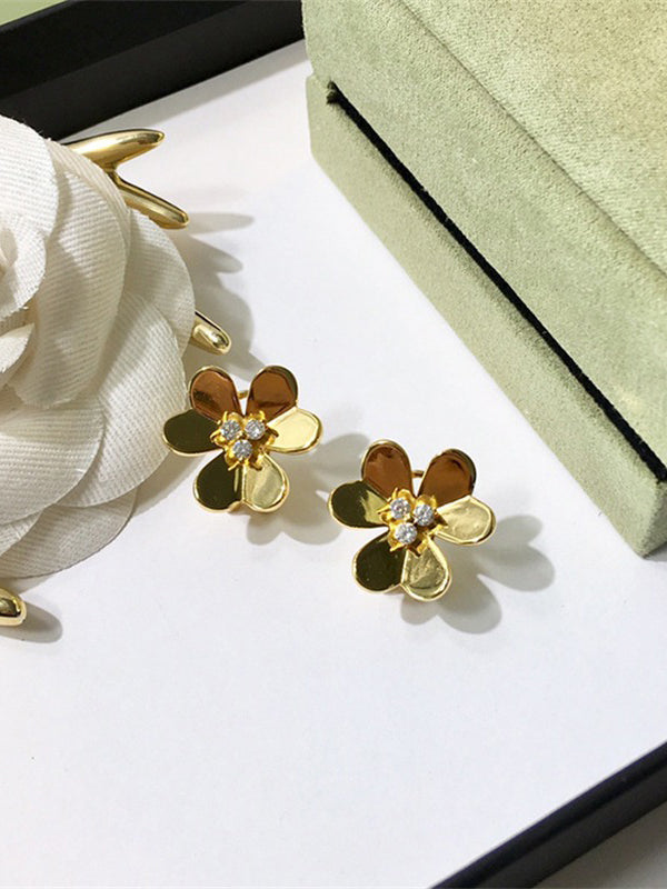 حلق فان كليف وردة كبير ميتال حلق van cleef