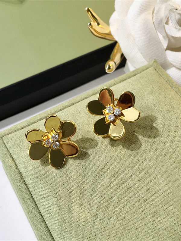 حلق فان كليف وردة كبير ميتال حلق van cleef