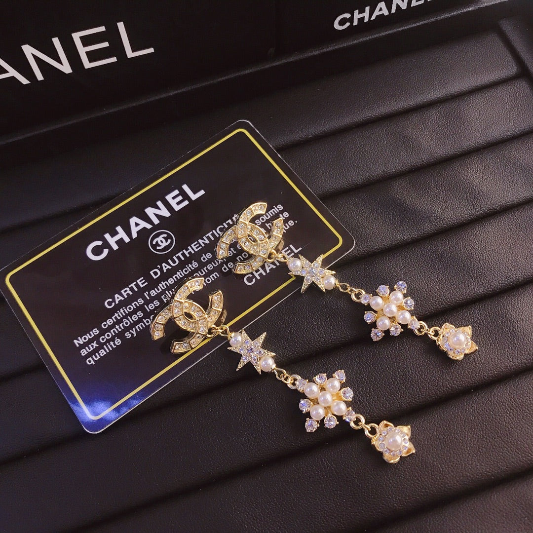 حلق شانيل طويل لوقو بيرل حلق chanel