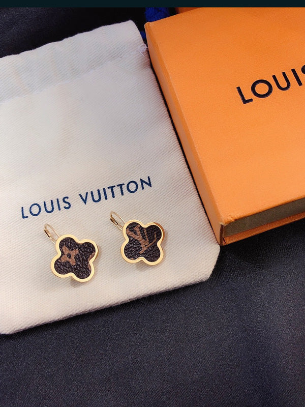 حلق لويس فيتون وردة بني ذهبي حلق louis vuitton
