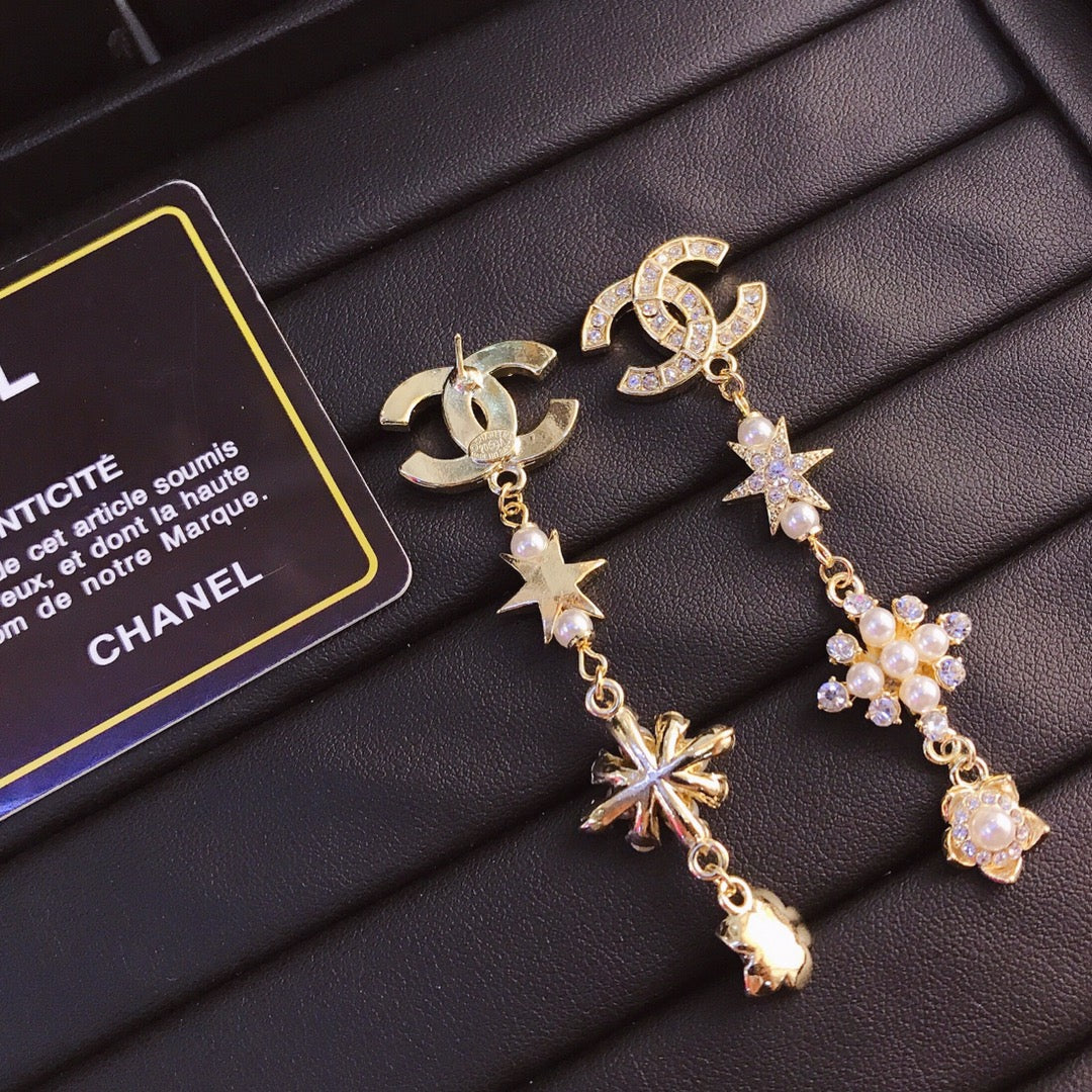 حلق شانيل طويل لوقو بيرل حلق chanel