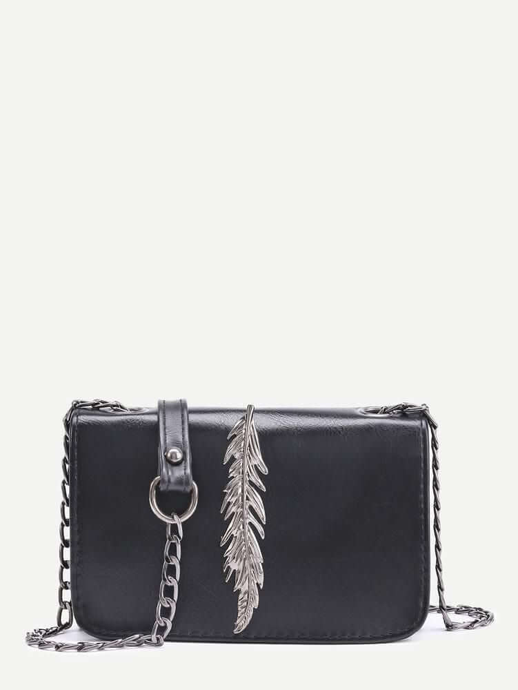 حقيبة كتف مزينة بورقة شجر معدنية وسلسلة شنط وحقائب متوفر 2 لون