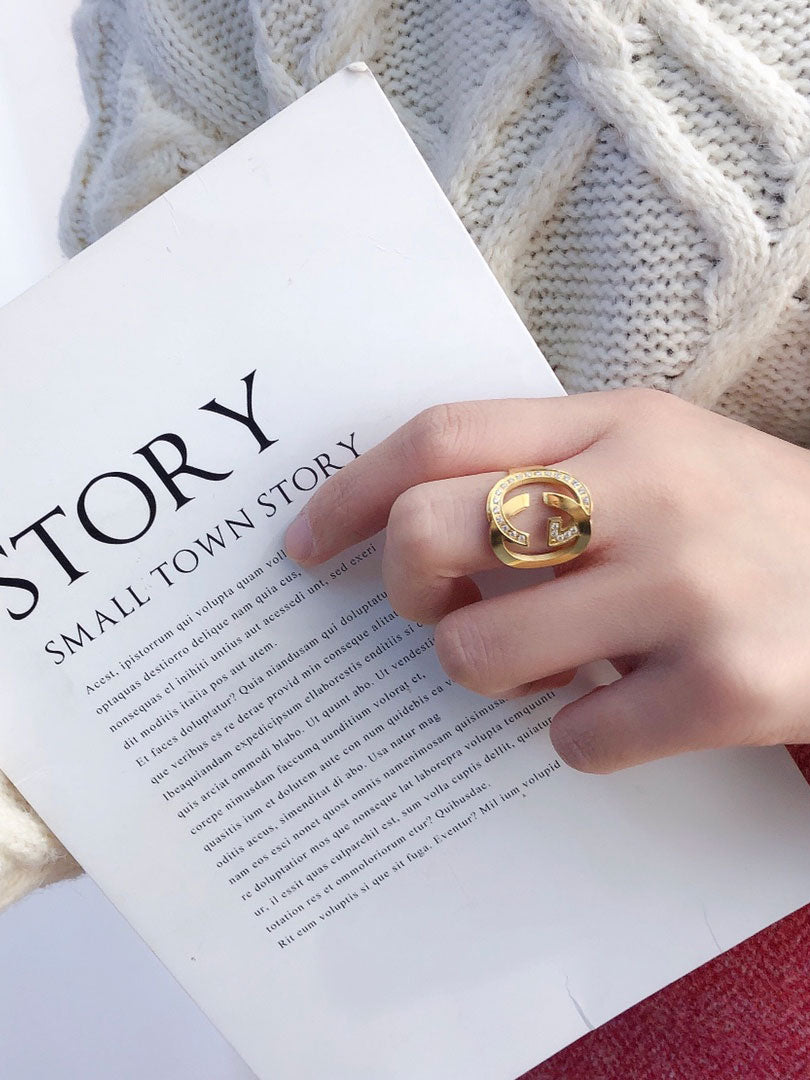 خاتم قوتشي ذهبي كبير لوقو خواتم gucci