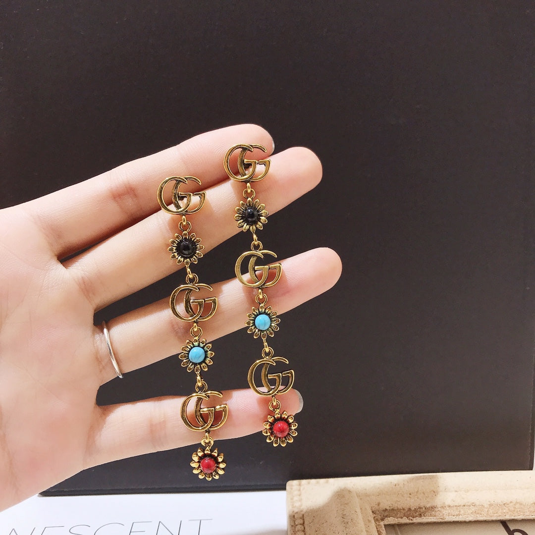 حلق قوتشي طويل حجر طبيعي حلق gucci