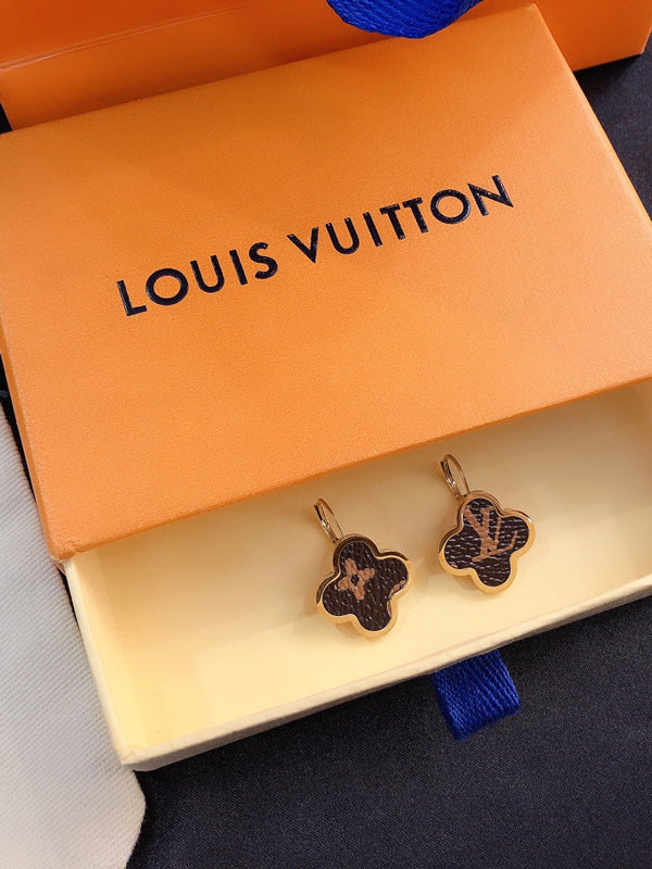 حلق لويس فيتون وردة بني ذهبي حلق louis vuitton