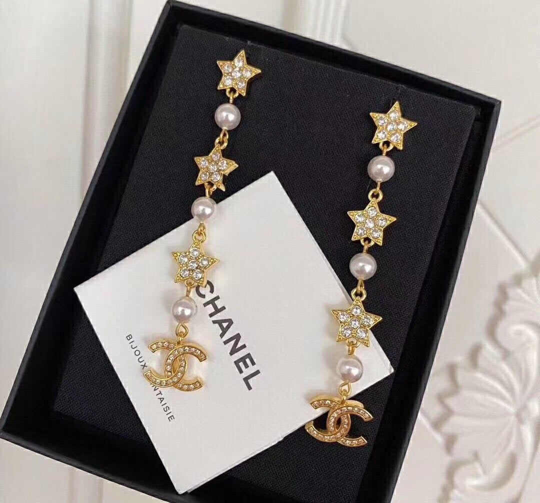 حلق شانيل ستار طويل بيرل حلق chanel