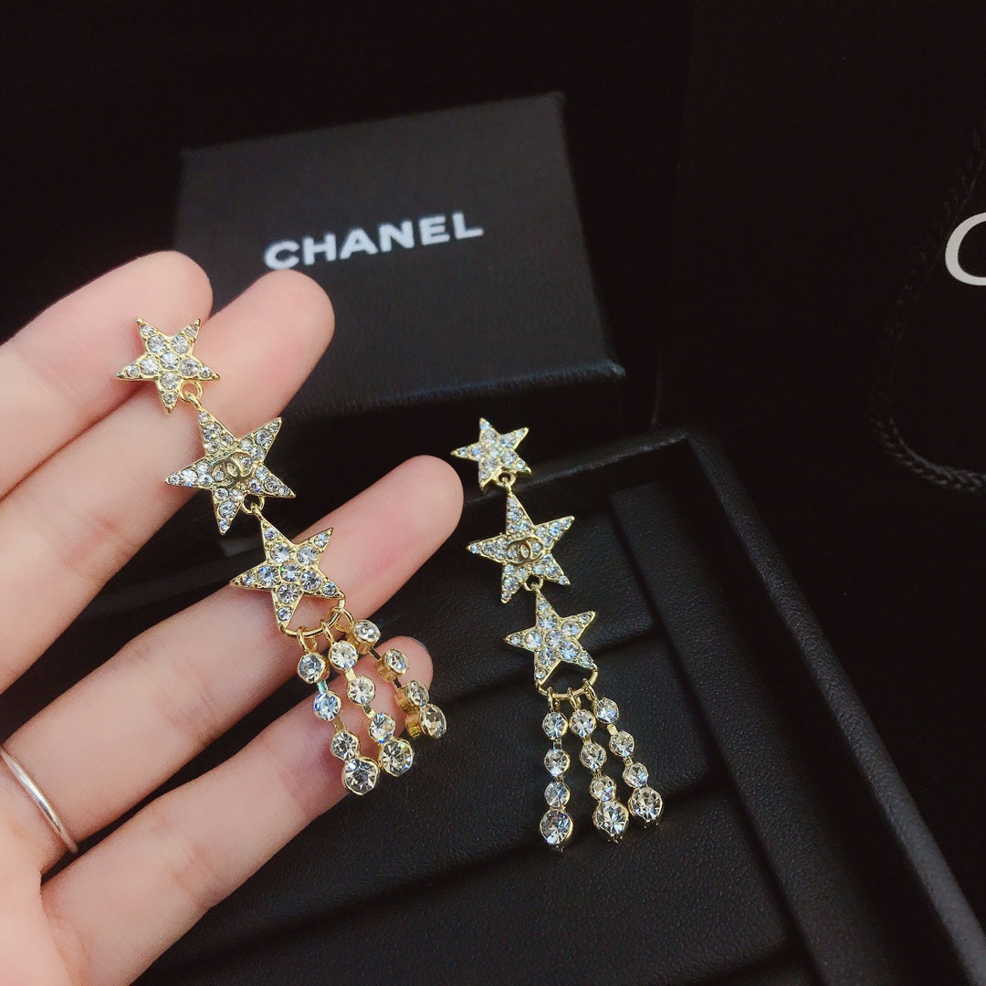 حلق شانيل طويل ثري ستارز حلق chanel