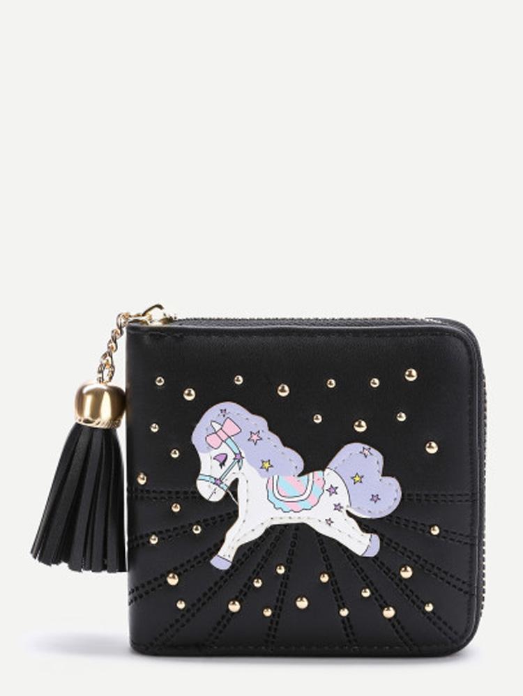 محفظة طباعة الحصان- سوداء محافظ بوك اسود