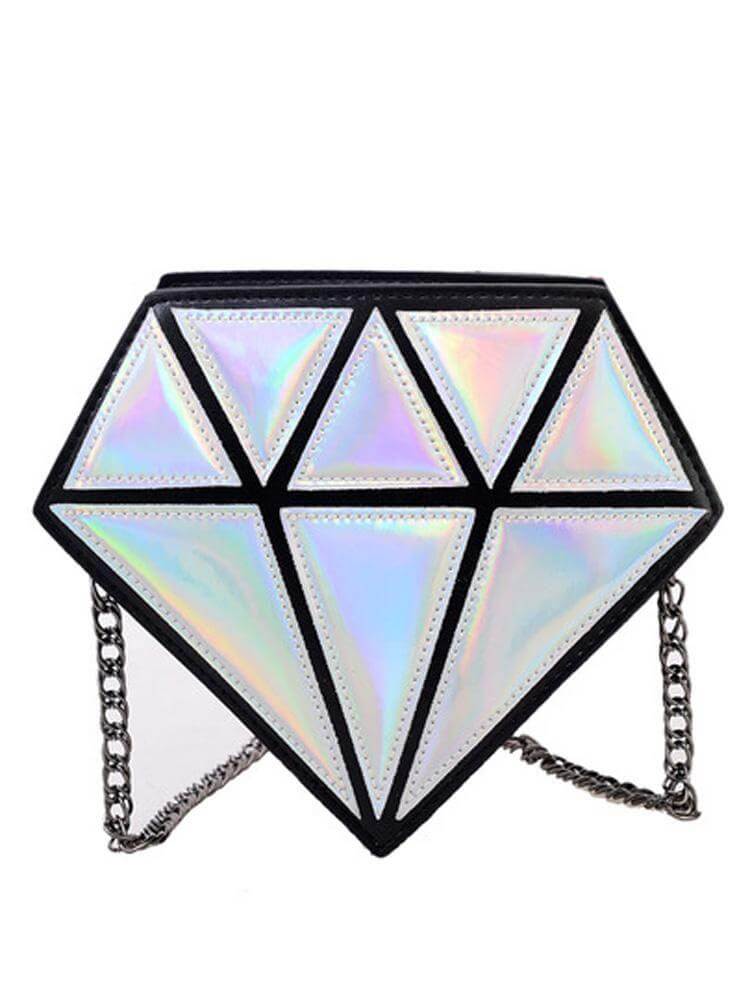 حقيبة فضية بتصميم مثلثات وسلسلة شنط وحقائب متوفر 1 لون