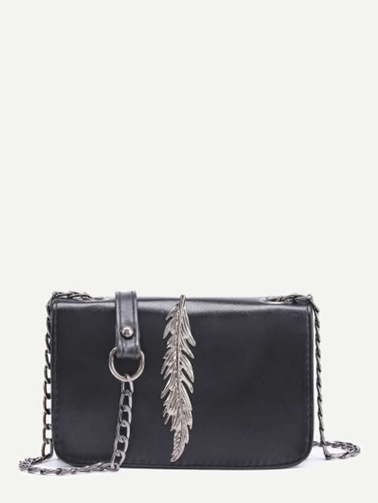 حقيبة كتف مزينة بورقة شجر معدنية وسلسلة شنط وحقائب متوفر 2 لون