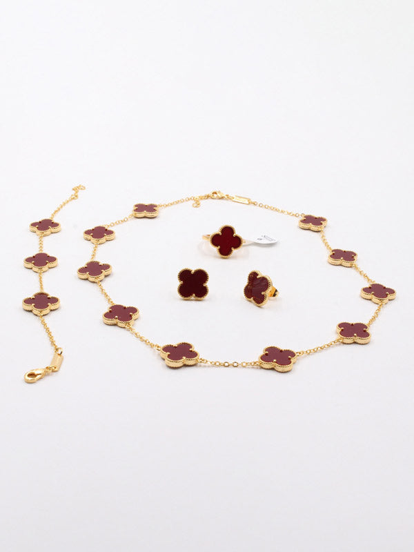 طقم فان كليف 10 وردات 4 قطع اطقم van cleef عنابي 9