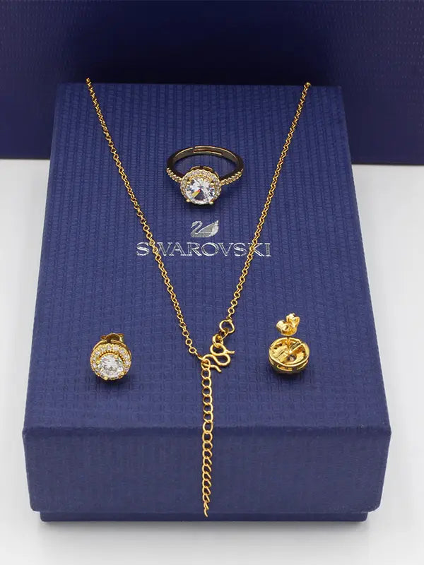 طقم سواروفسكي 3 قطع ذهبي اطقم Swarovski