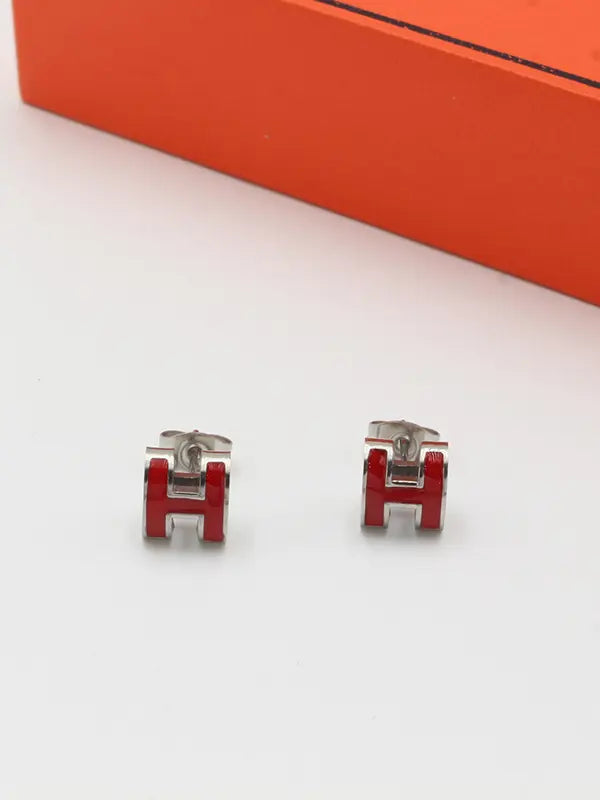 حلق هيرمز صغير الجديد حلق HERMES احمر فضي