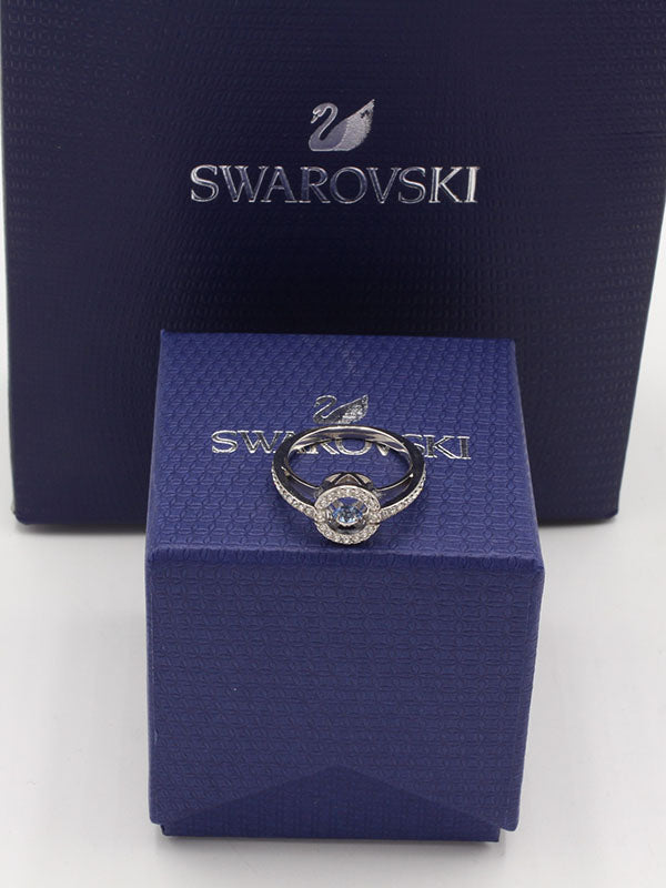 خاتم سواروفسكي ون ستون زركون خواتم Swarovski سماوي فضي 6