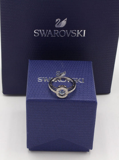 خاتم سواروفسكي ون ستون زركون خواتم Swarovski سماوي فضي 6