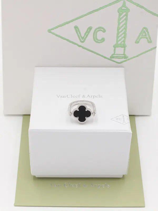 خاتم فان كليف الجديد متحرك وجهين لوقو خواتم van cleef اسود فضي 7
