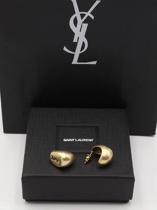 حلق ايف سان لوران ذهبي مطفي لوقو حلق ysl