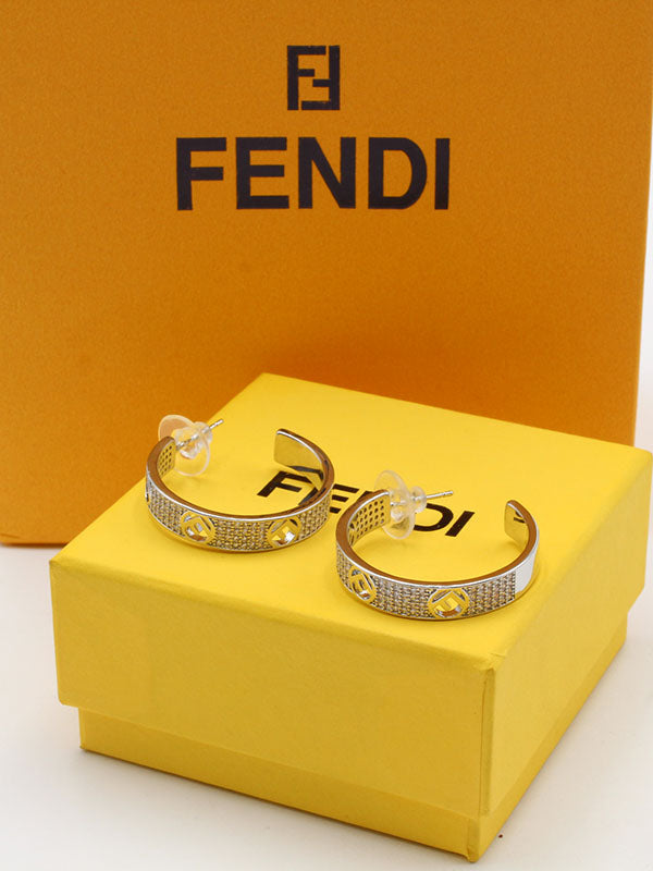 حلق فندي دائري زركون حلق fendi فضي