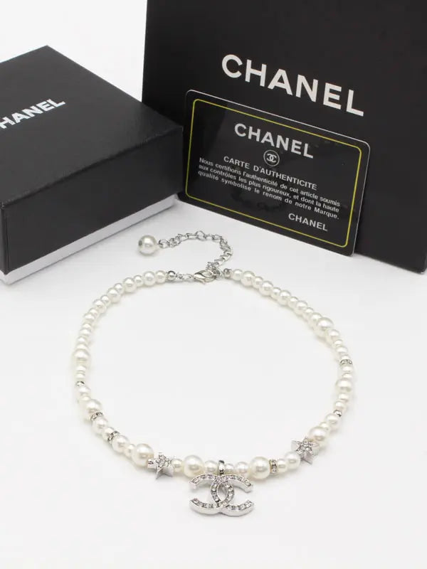 سلسال شانيل عقد لولو كريستال سلسال chanel فضي