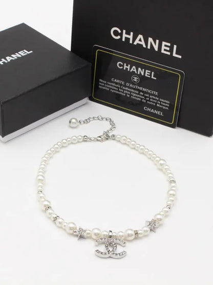 سلسال شانيل عقد لولو كريستال سلسال chanel فضي