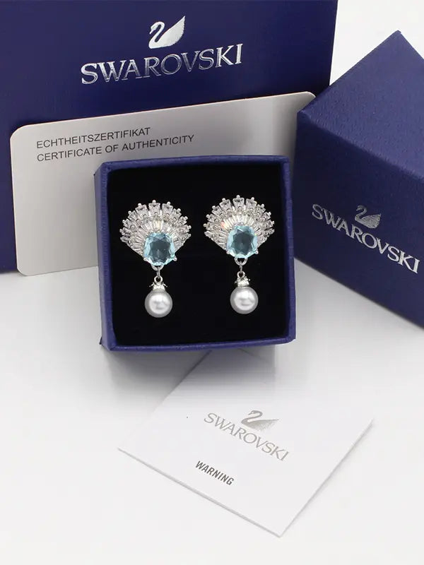 حلق سواروفسكي زركون نيو بلو ماستر حلق Swarovski فضي