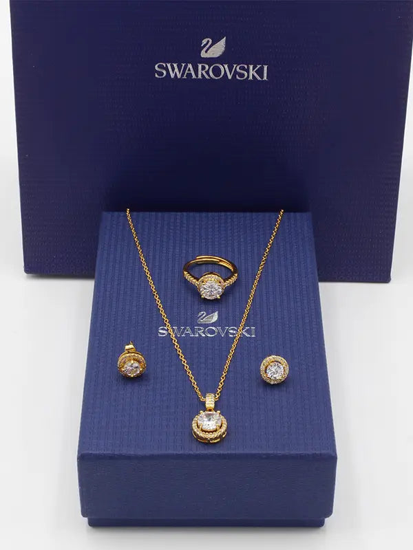 طقم سواروفسكي 3 قطع ذهبي اطقم Swarovski ذهبي