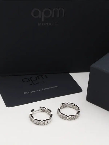 حلق اي بي ام الجديد فضي فل زركون لوقو حلق APM