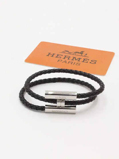 اسواره هيرمز لوقو نيو ليذر رجالي اسواره HERMES اسود فضي رجالي 19