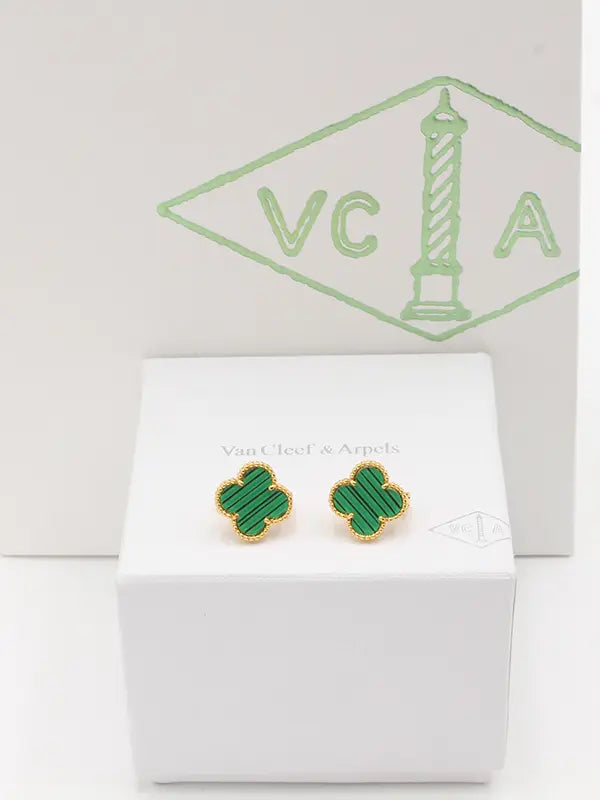 حلق فان كليف شيل ملون كبس حلق van cleef اخضر ذهبي