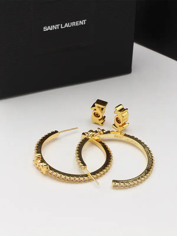 حلق ايف سان لوران زركون لوقو حلق ysl